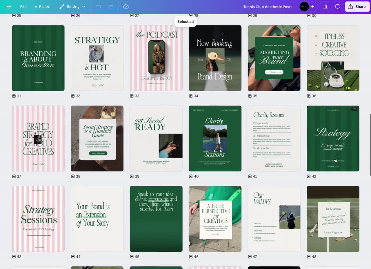 Tennis Club Social Media Vorlagen, Canva Posts Digitaler Download video poster