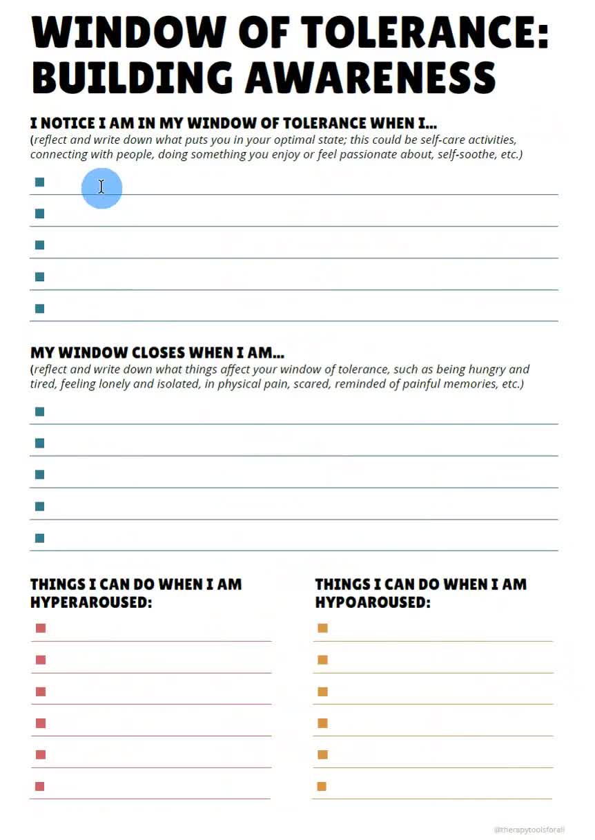 Window of Tolerance Worksheet Emotional Regulation Nervous - Etsy Sweden