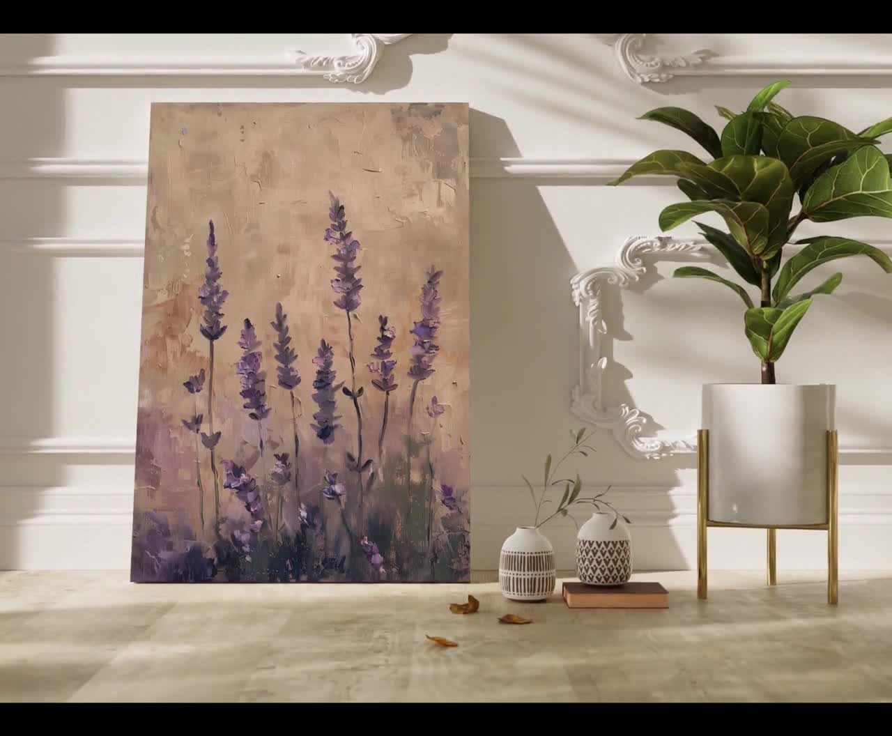 Stampa Su Tela Floreale Lavanda 30x40cm, Quadro Botanico Ad Acquerello Per Decorazione Parete Soggiorno E Camera