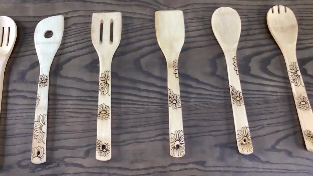 Leopard Kitchen Utensils Engraved Bamboo Spoons Wooden 