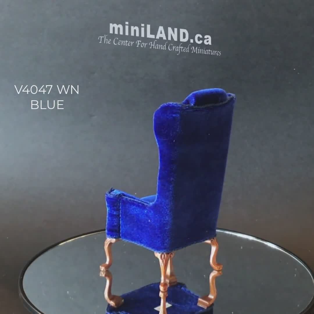 Luxurious Elegant Quality Tall Wingback Chair Royal Blue Velvet for dollhouse miniature 1:12 scale V4047 WN BL video poster