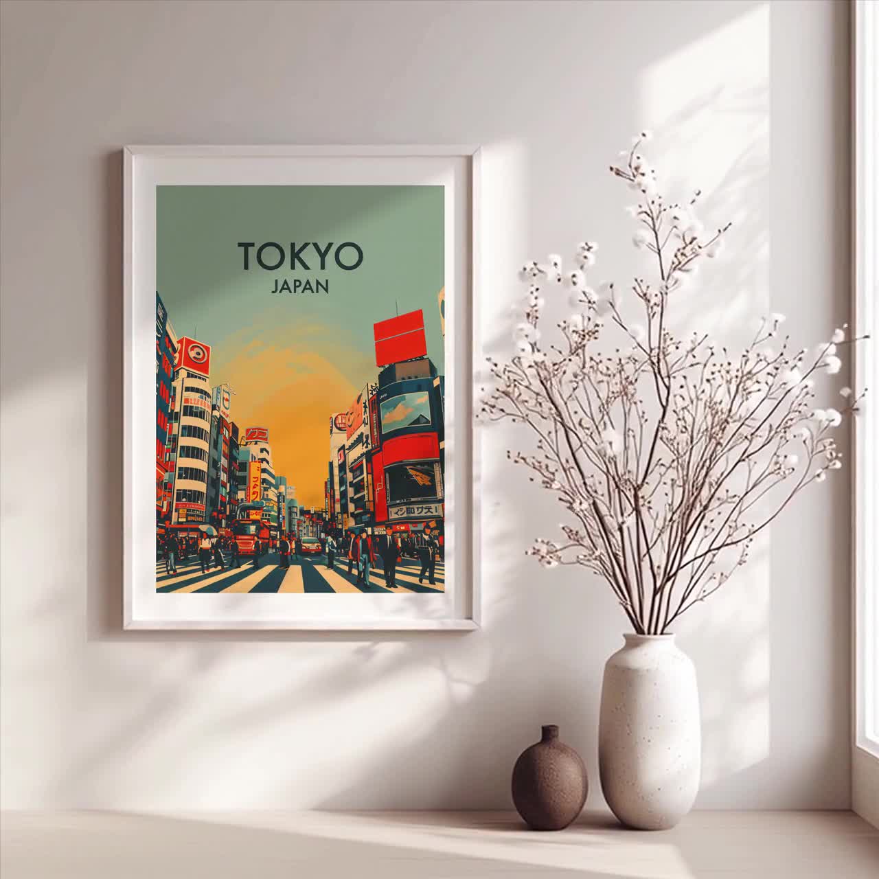 Tokyo Cityscape Poster: Retro Shibuya Crossing Japan Wall Art