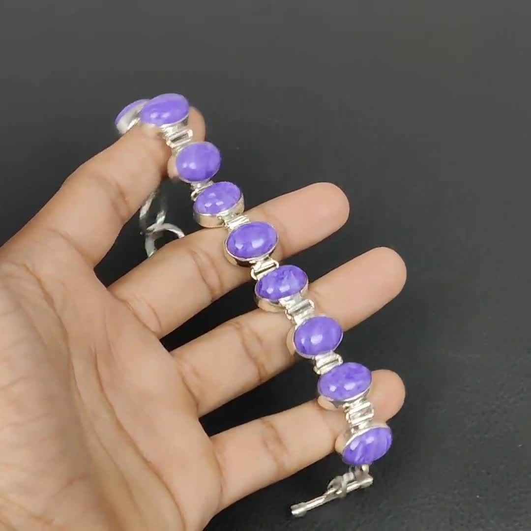 Bracelet en charoïte, bracelet en pierres précieuses originales