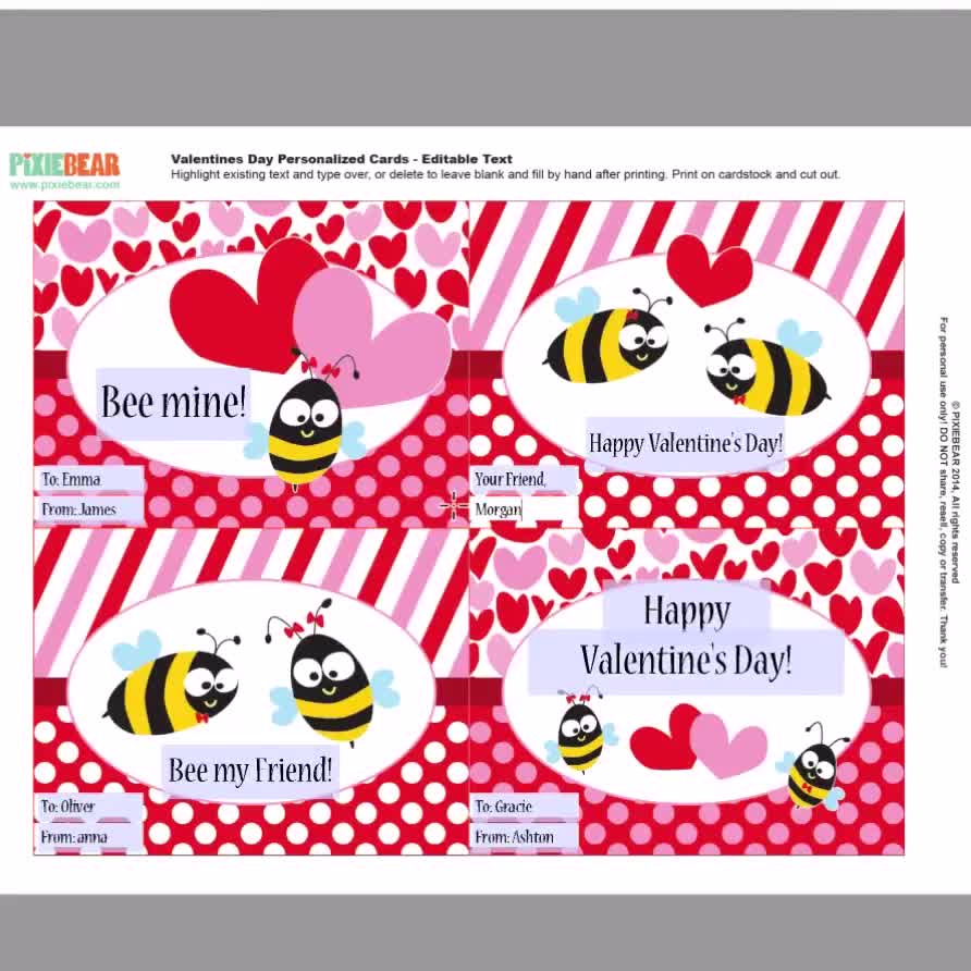 Bee Valentine Cards Kids Valentines Cards Valentines Day Cards for Kids  Printable Valentine Card for School instant Download 