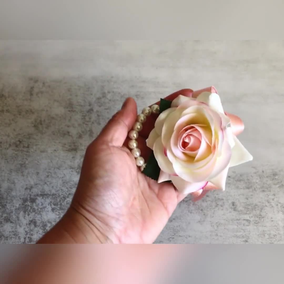 Blush Rose Corsage, Wedding Flowers, Wedding Corsage, Prom Corsage, Wrist  Corsage, Rose Corsage, Silk Wedding Flowers, Rhinestone Bracelet 