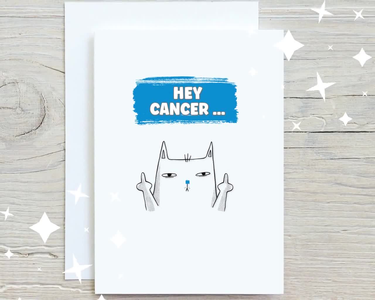 Fuck Cancer, Colon Cancer Card, Thinking Of You, Funny Support Card,  Friendship Gift, Sarcastic Inappropriate Cat Theme, Mature Adult Humor, image size:1280x1024