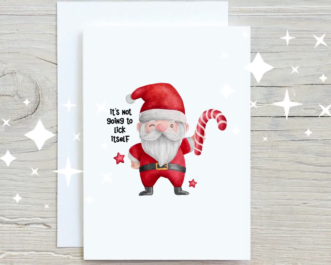 it's not going to lick itself, funny christmas card, wife