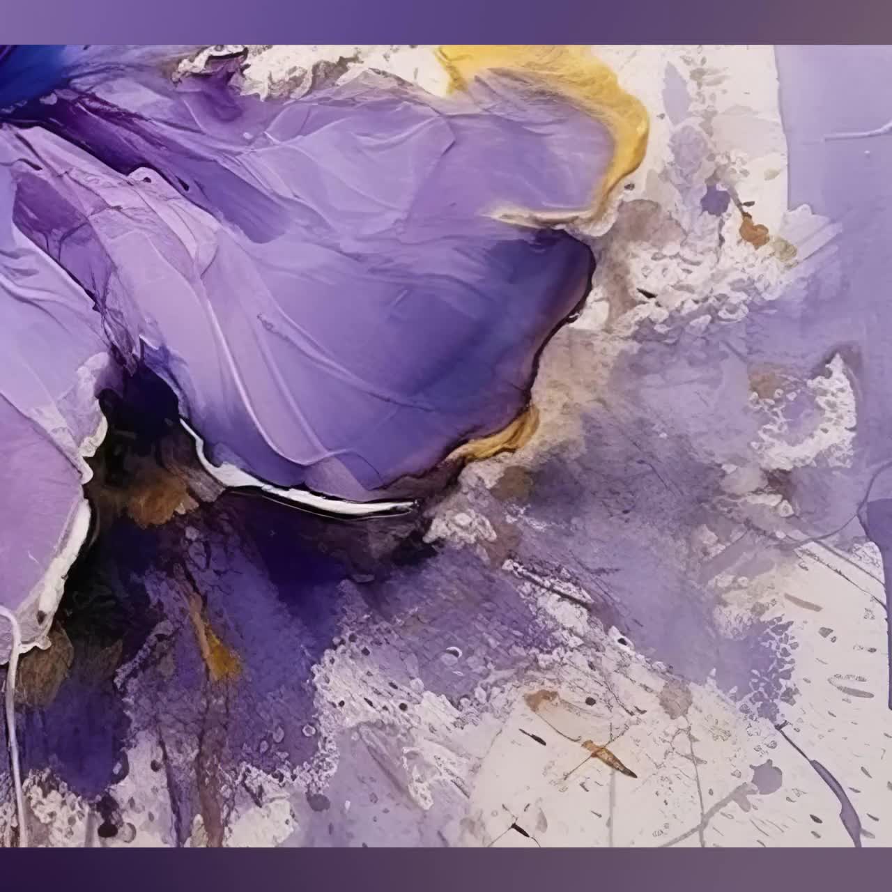 Purple & Gold Painting Print: Floral Impressionism, Ink Wash Art