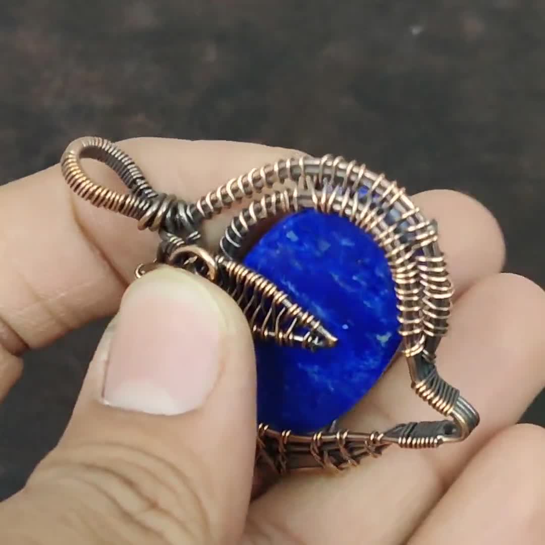 ラピスラズリペンダント銅線ラップペンダント手作りエレガントな