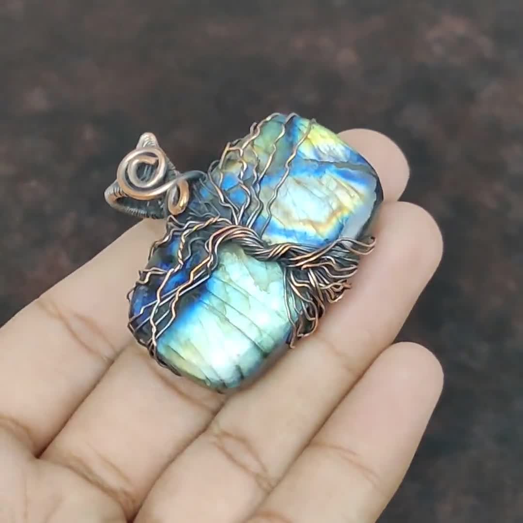 Ciondolo in rame con albero della vita, ciondolo in labradorite