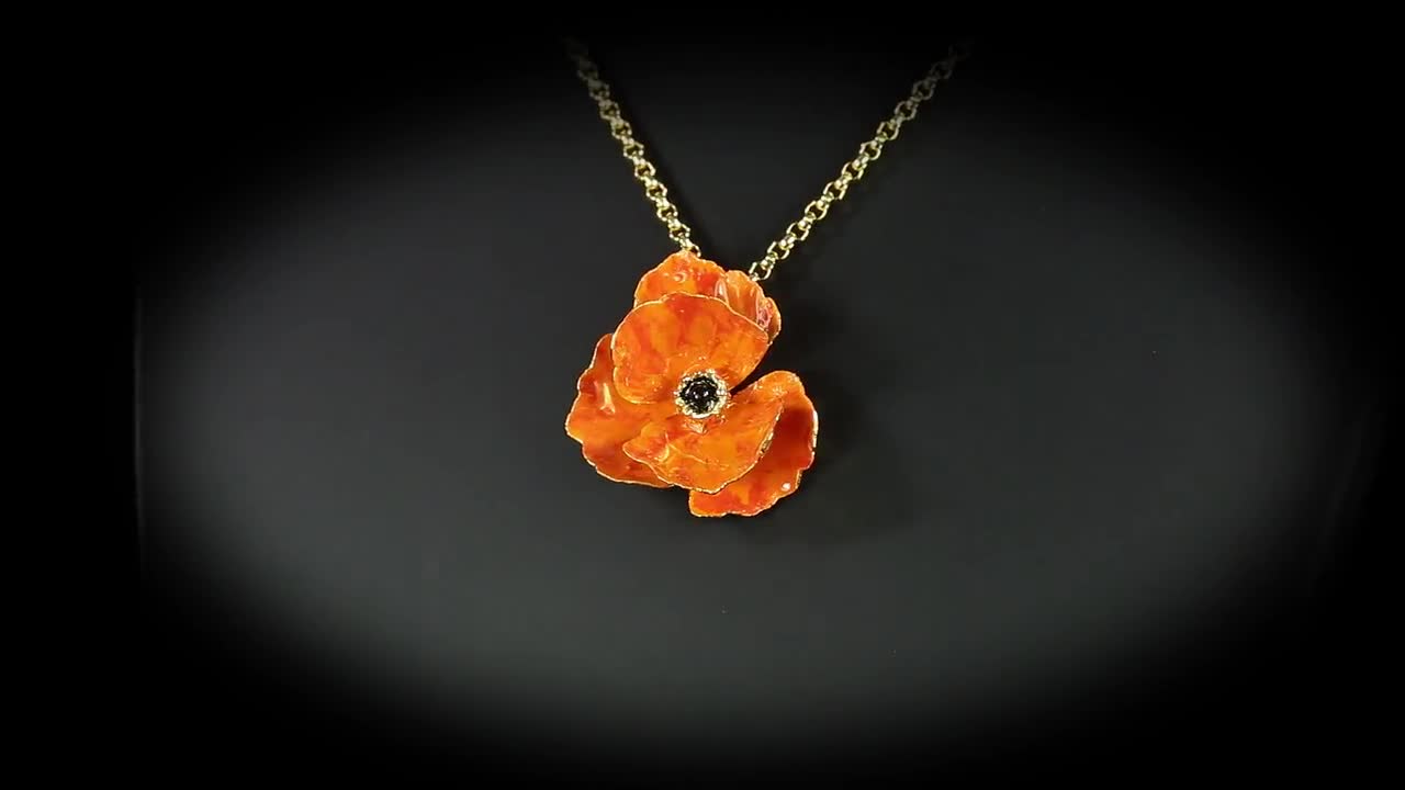 ★ PISCESS★ PP Flower Necklace Orange 5006699319 California Poppy Necklace in Gold-plated Sterling Silver