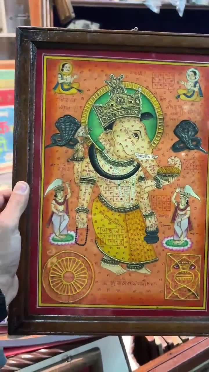 ガネーシャ50×60の立体絵画★レア バリアート 大 縦60cm 『踊るガネーシャ神』60x50cm おしゃれな 壁掛け