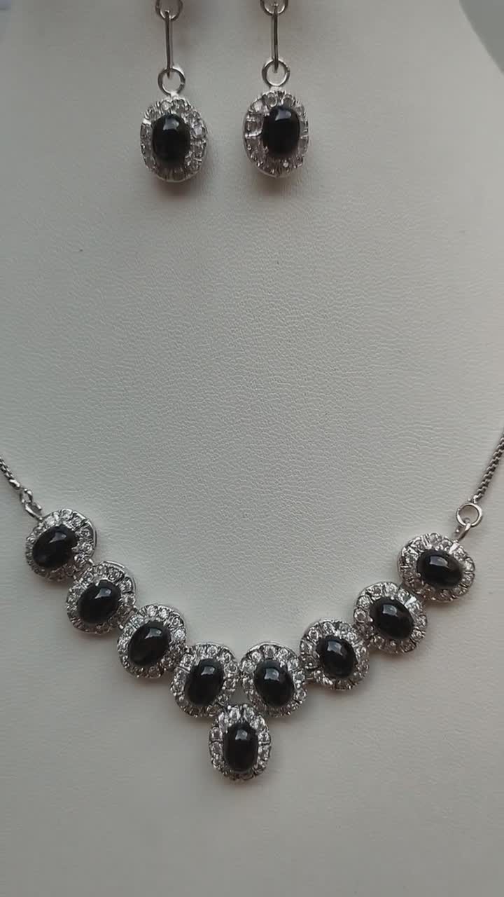 Classic Vintage Necklace Set, Natural Black Star & Zircon