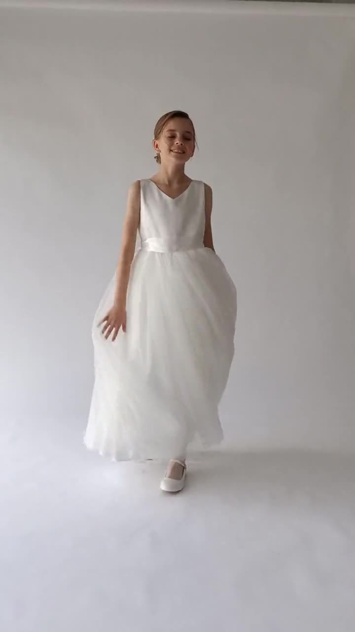 David's bridal flower girl dress with tulle and ribbon waist online