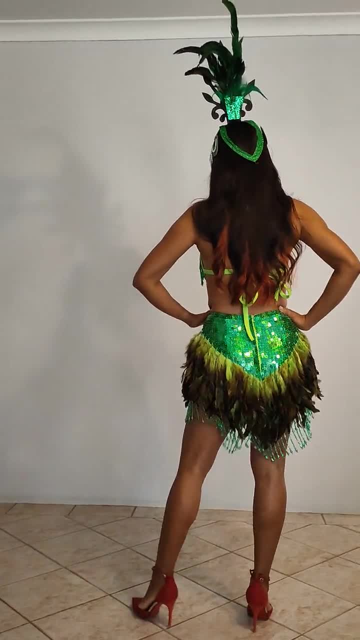 Samba Feather Dress Vestido Plume Showgirl Outfit Sequin Feather