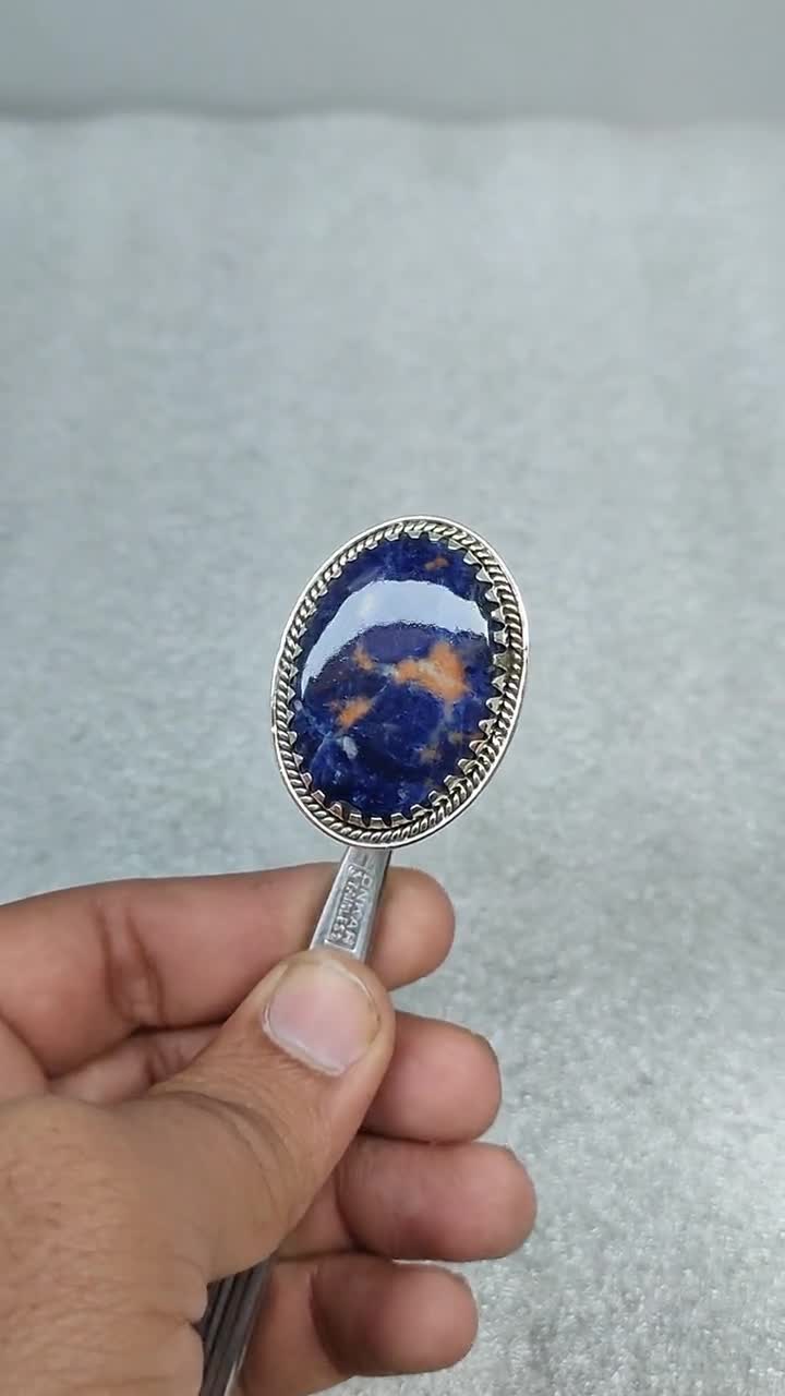Large Statement Ring, Natural Sodalite Size- 35 X 25 MM Ring