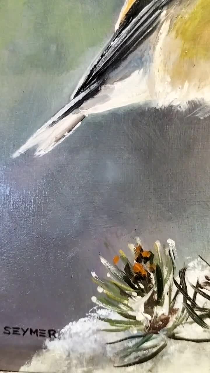 ゴールドフィンチのオリジナル絵画、リアルな鳥のアートワーク、動物の