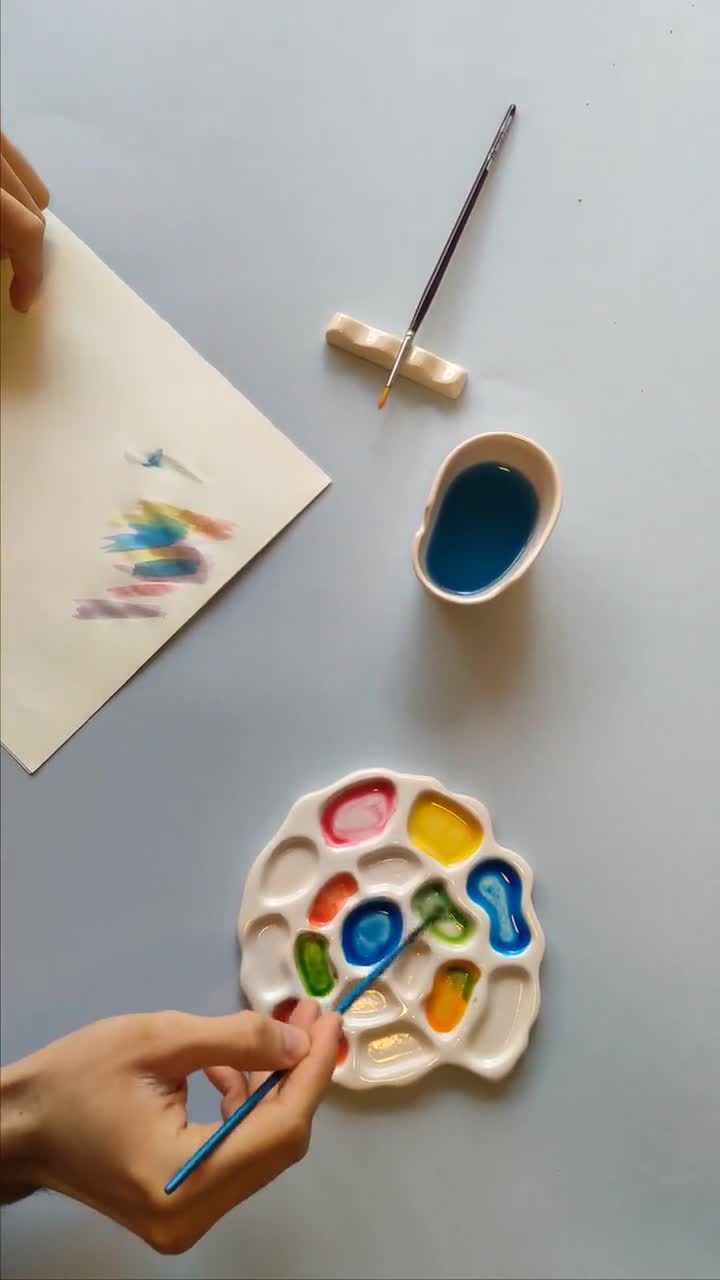 White Ceramic Watercolor Palette - 6 Wells - Unique Shopping for Artistic  Gifts