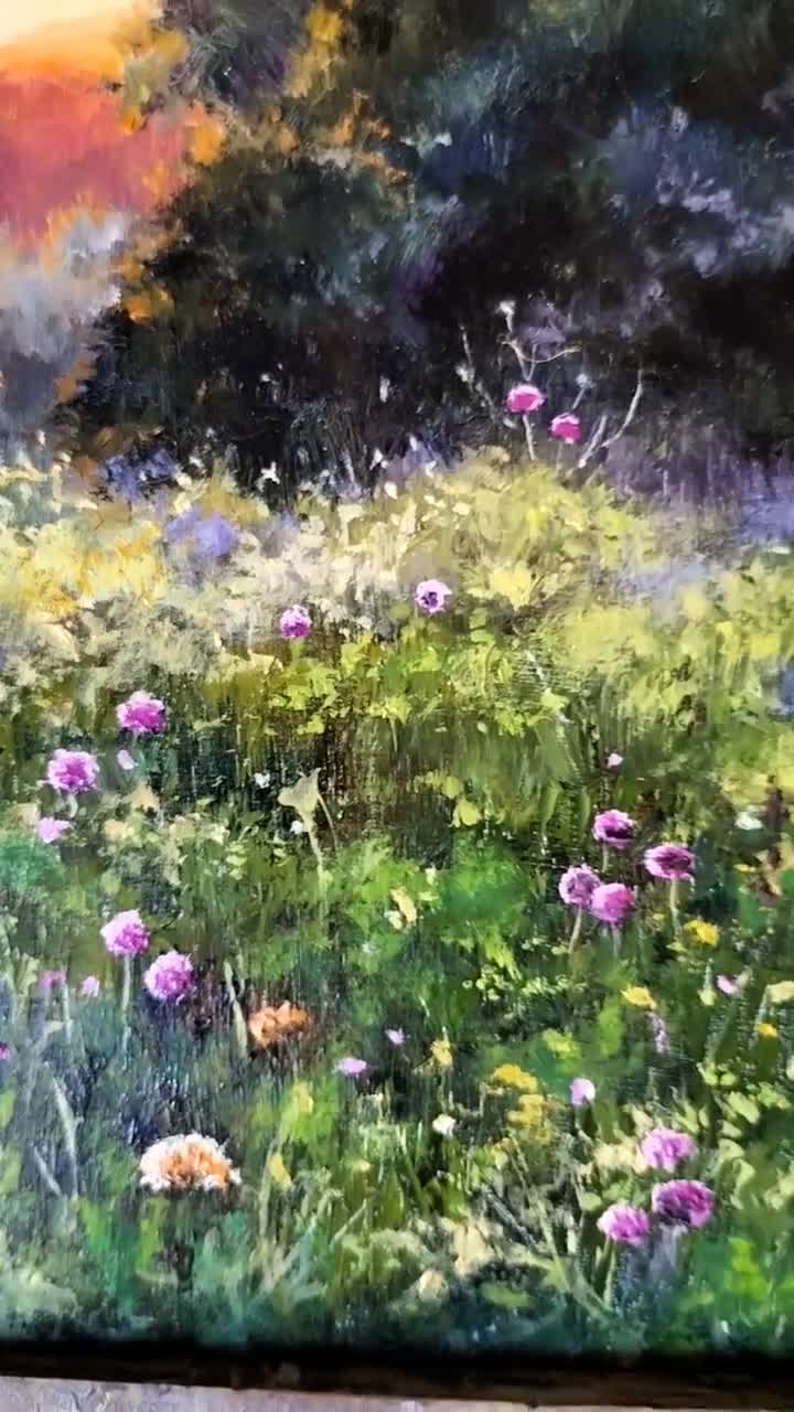 花畑の絵画オリジナル、カントリーハウスの装飾用草原の油絵、夏の
