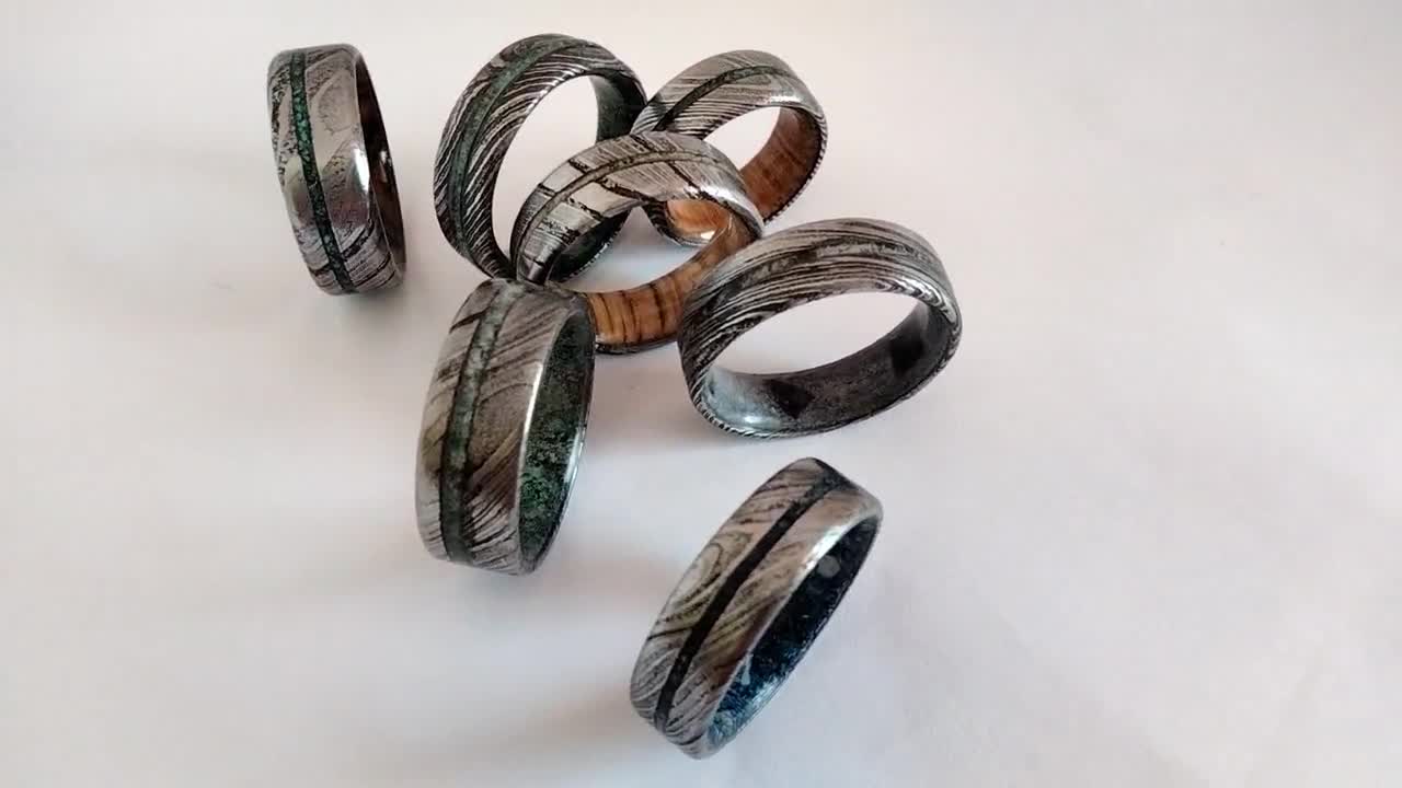 Men's Wedding Band, Damascus Steel Ring