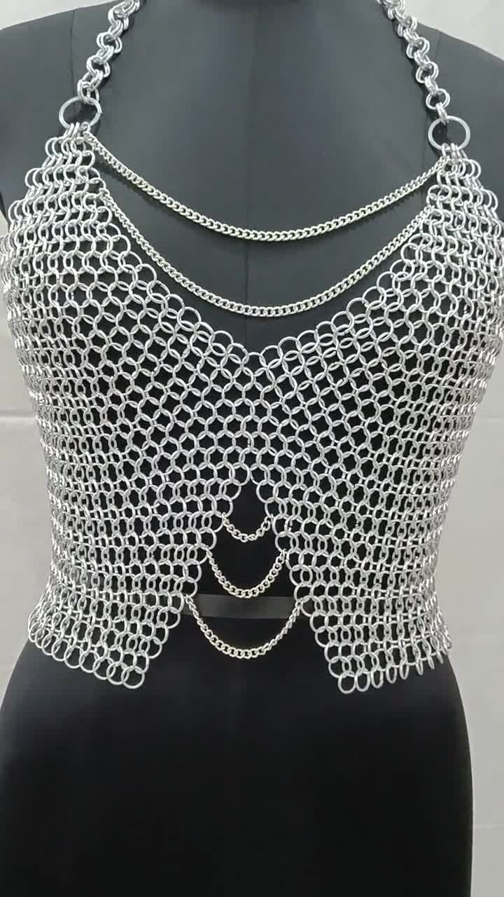 Handmade female girls women metal aluminium wire ring chainmail bra top  halter, Sexy Costume Hot Aluminium Chain Rings Top, Best Replica (30  Inches) 