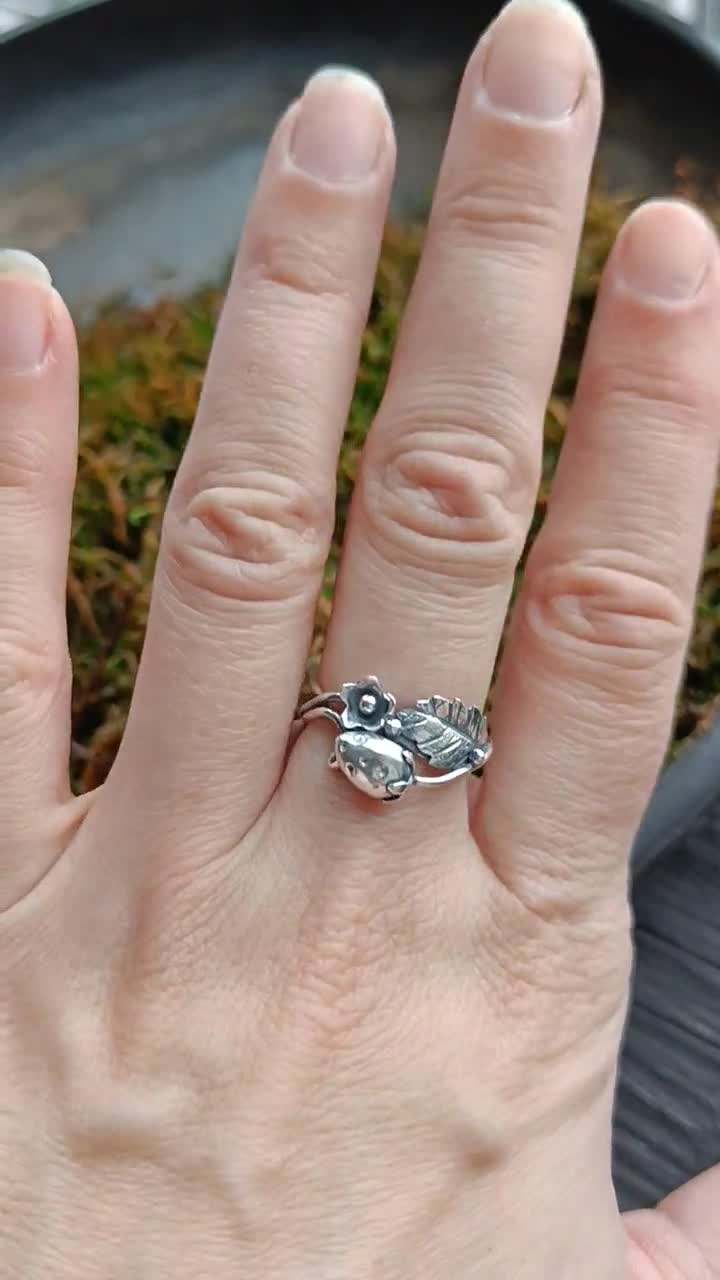 Strawberry Silver Ring Botanical Floral Ring Plant Jewelry