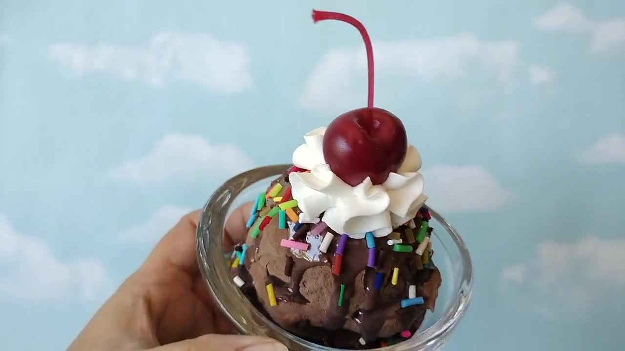 Fake Chocolate Sundae, Faux Food Prop with Sprinkles, image size:1280x720