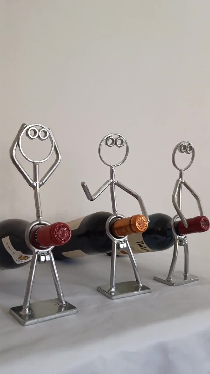 Metal Wine Bottle Holder | Whimsical Man Sculpture | Unique Bar Decor | Fun  Gift for Wine Lovers