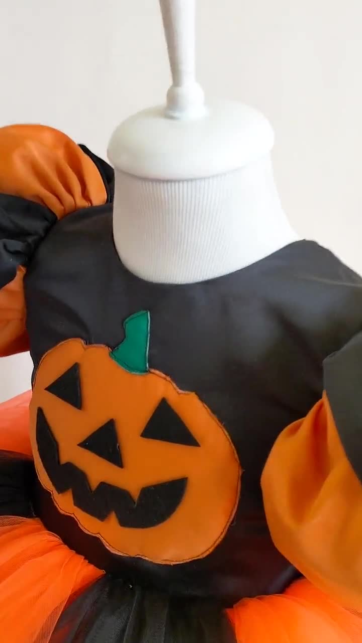Vestido De Tutú De Calabaza Para Niña – Disfraz De Halloween De Manga Larga Con Estampado De Murciélago, Tallas 1-6 Años