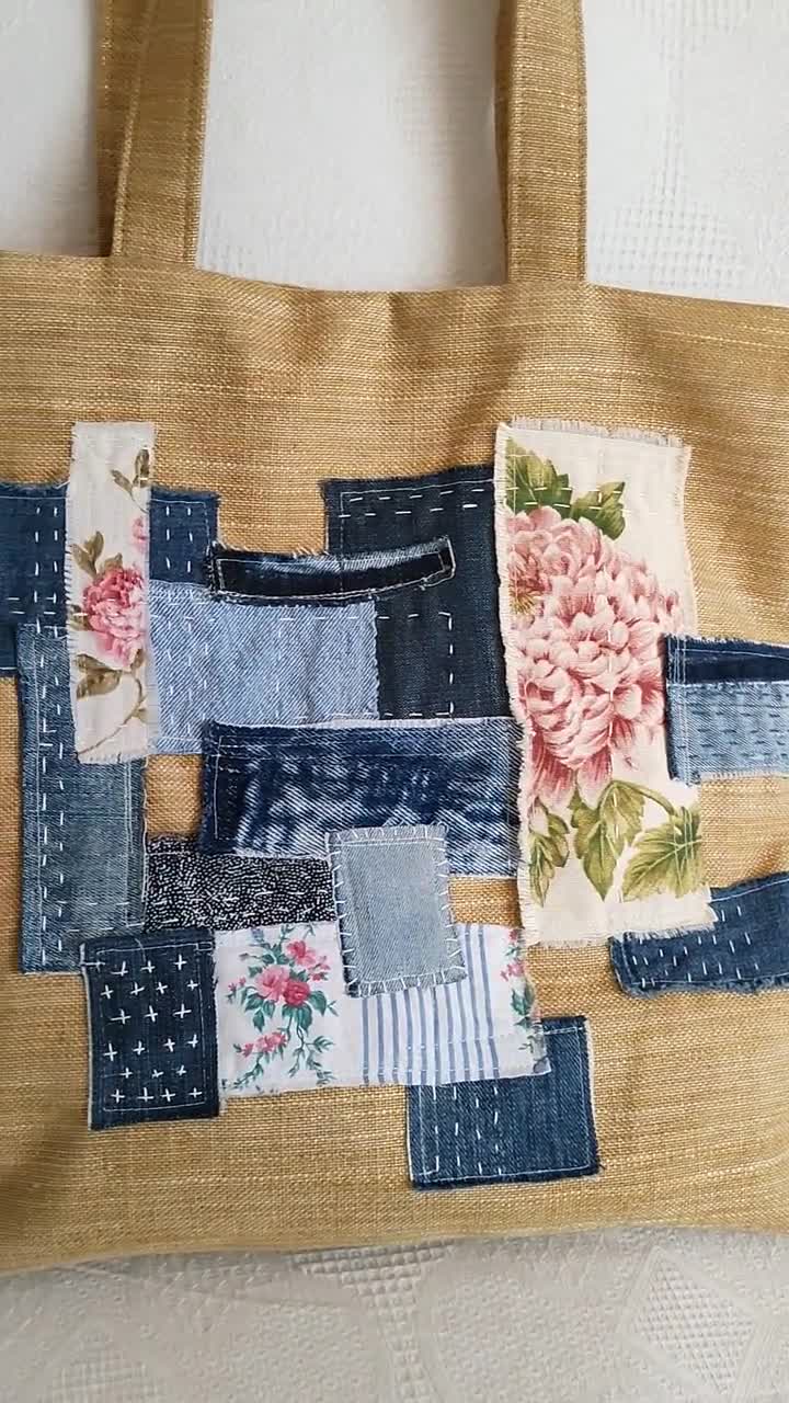 Boro Patchwork Bag, Shoulder Bag With Upcycled Denim and Fabric