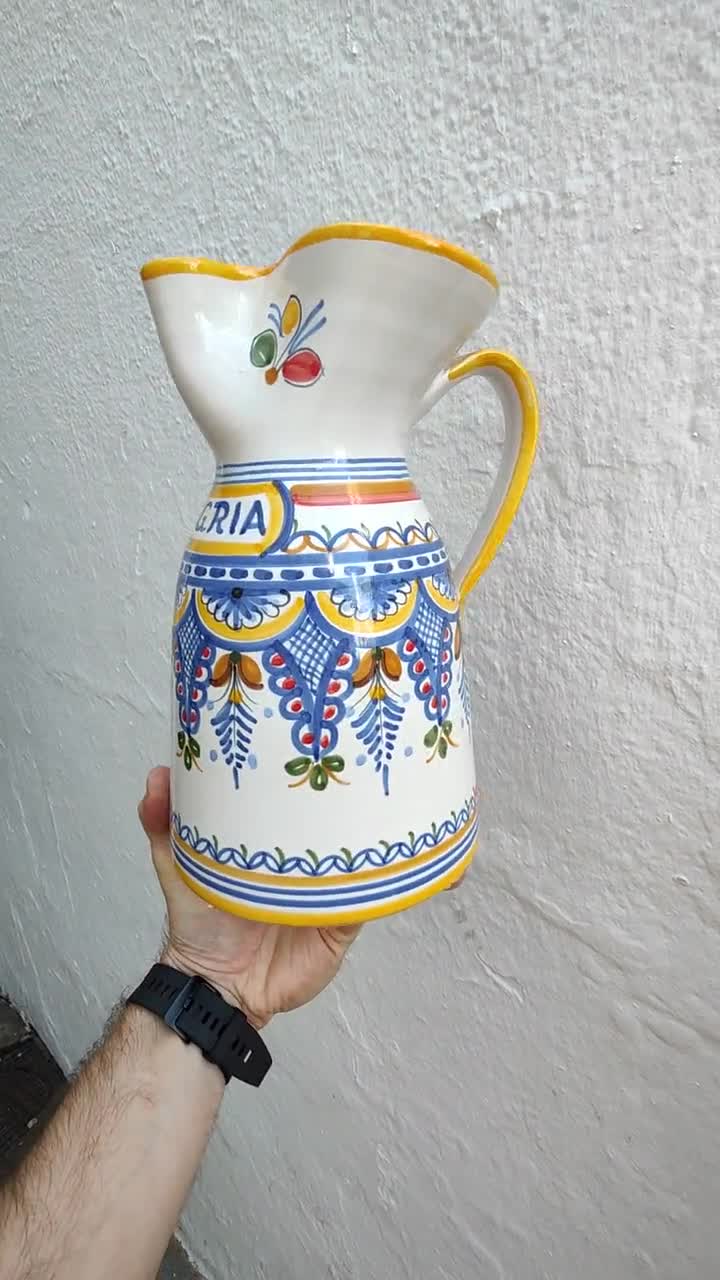 Hand Painted Sangria Pitcher, Ceramic, Various Decorations 26 Cm.10 Toledo  spain Sangría Pitcher Pot Sangaree 