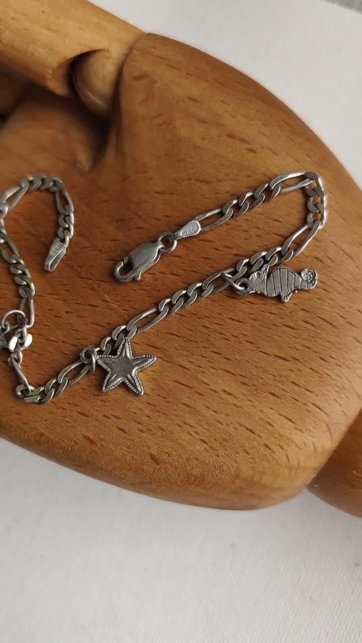 ヴィンテージ スターリングシルバー チャームブレスレット - 海の
