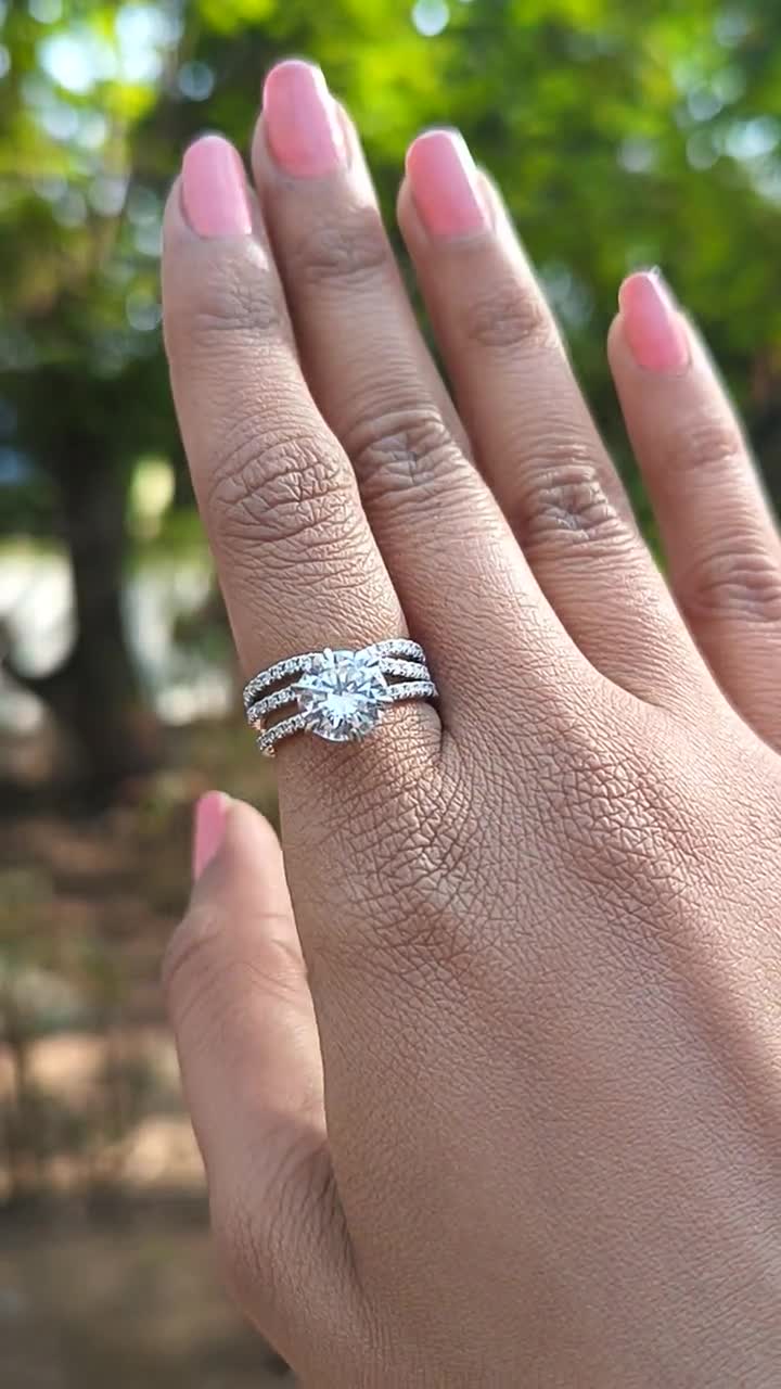 55Carat Twisted Diamond CZ Wedding Ring Set Sterling Silver - Choose Your Gemstone, Size 4-12 - View #2