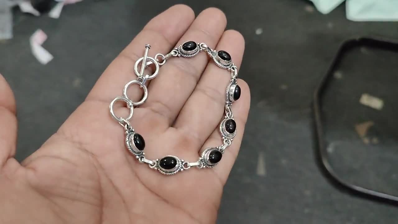 Black Onyx 925 Sterling Silver Bracelet, Multi Gemstone Handmade