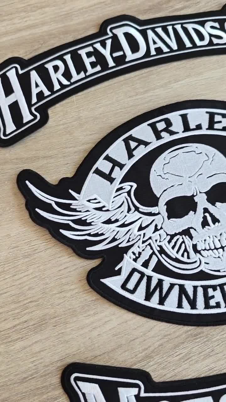 Grand Patch Brodé Thermocollant Skull Moto - 29,5x24,5 Cm - Style Biker Rockabilly - FROM HAWAII WITH LOVE
