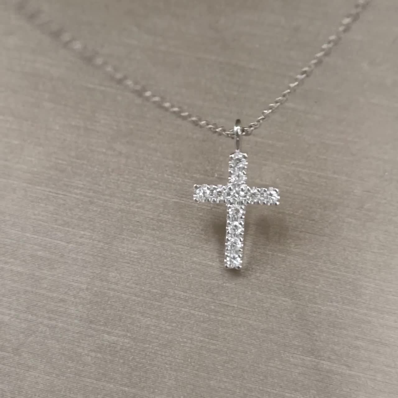 Dazzlingrock 18K Gold & Diamond Cross Pendant Necklace - With Silver Chain - View #3