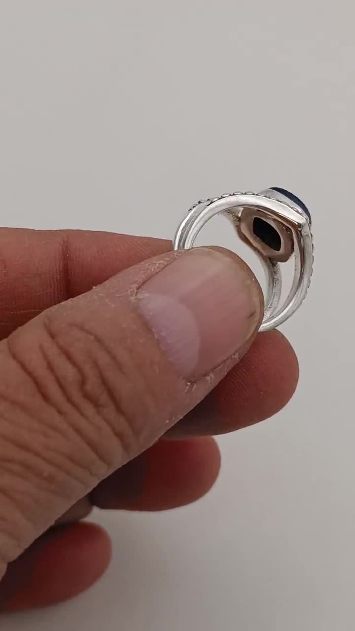 Bague En Sodalite - Pierre Minérale Naturelle - Équilibre énergétique, Méditation - Pour Vierge, Taureau, Cancer