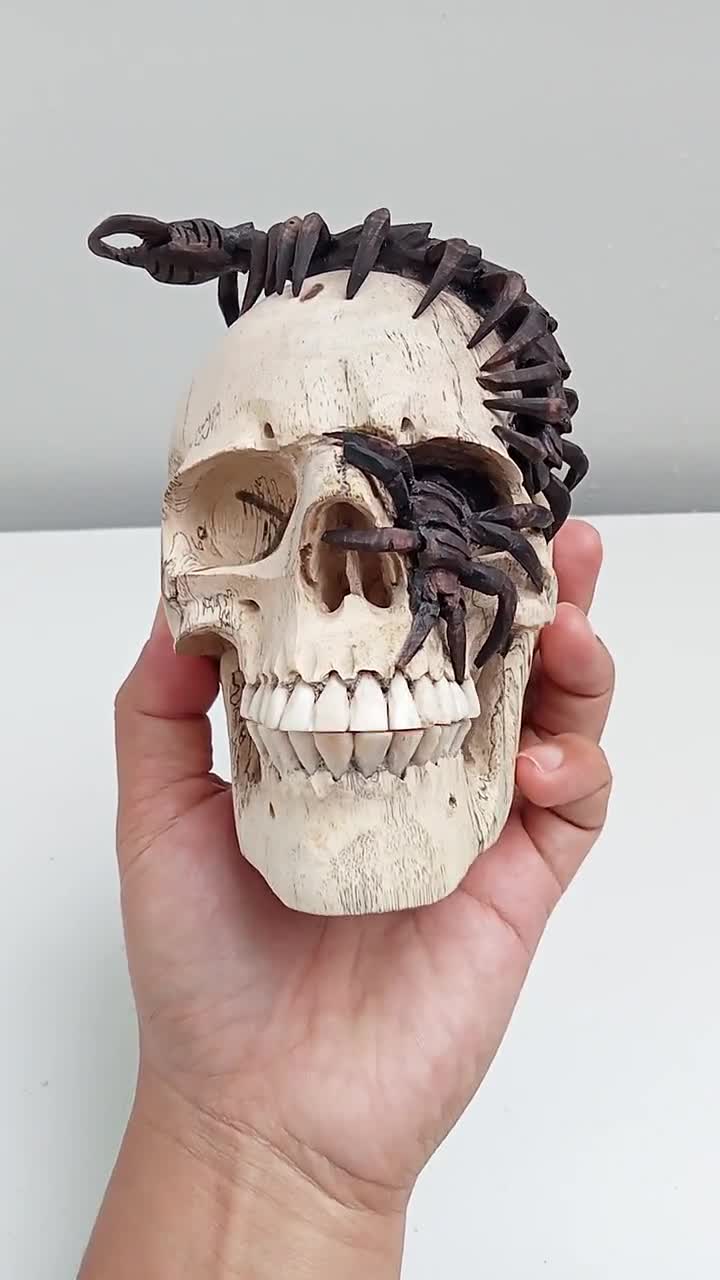 タマリンド材の手彫り頭蓋骨、牛骨の歯付き - ムカデ - Etsy 日本