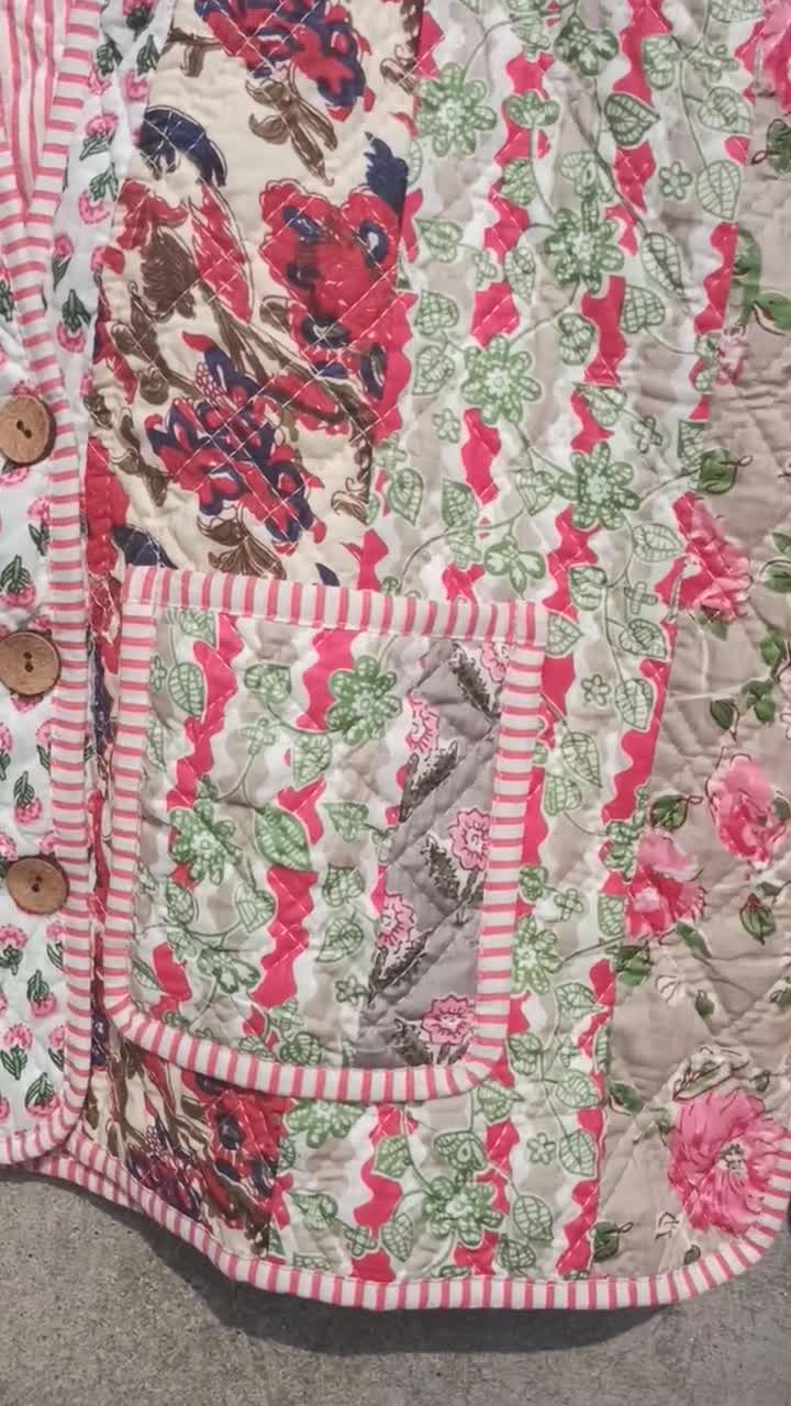 Handmade Cotton Quilted Jacket: Floral Patchwork Reversible Coat video poster
