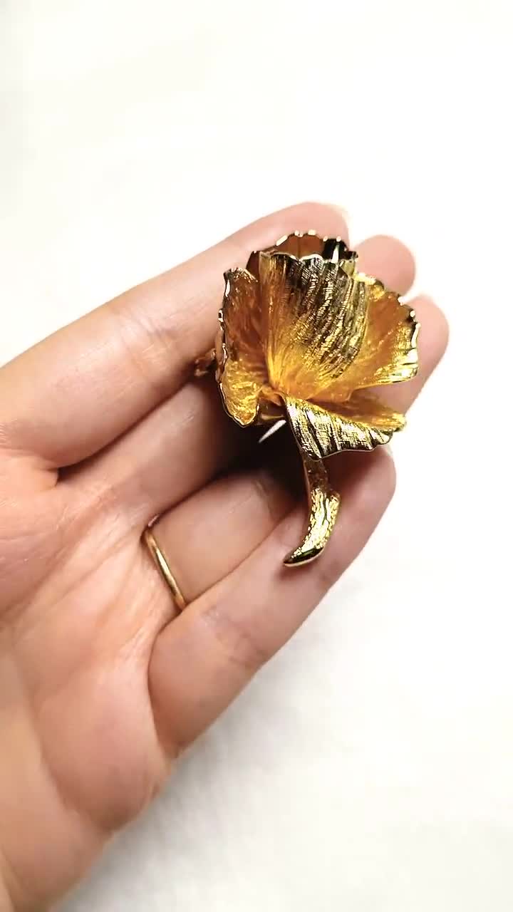 Vintage Christian Dior Germany La Rose De Dior Gold Tone Rose