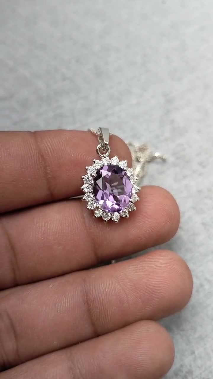 本物のアメジストネックレスペンダント、92.5スターリングシルバー