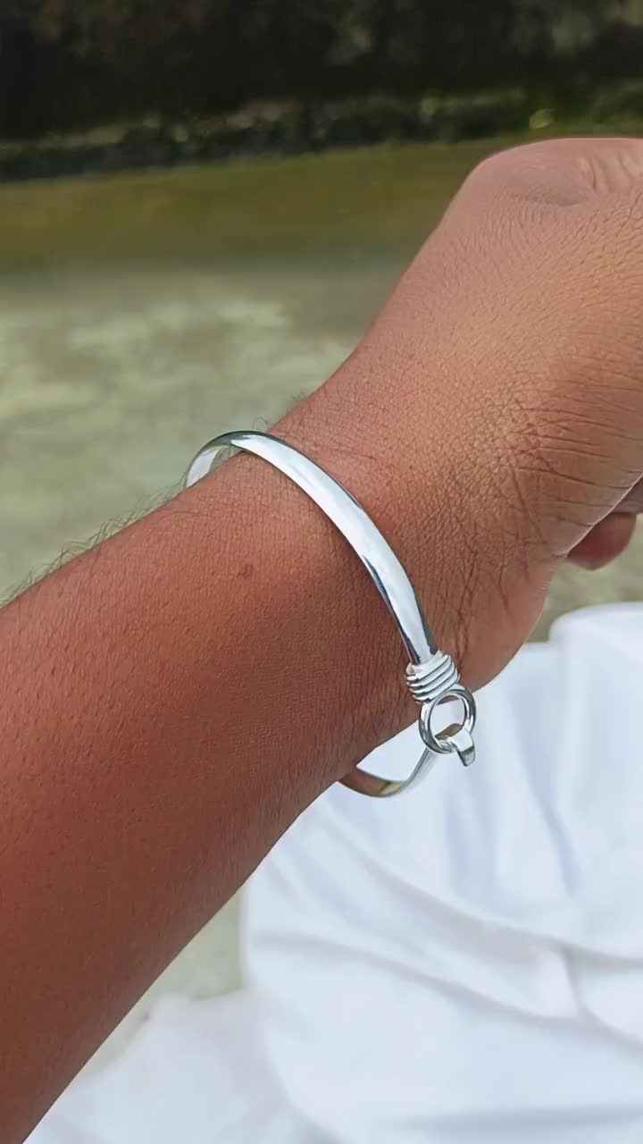 Handmade 925-sterling Silver-hook Clasp-circle Bangle-bracelet