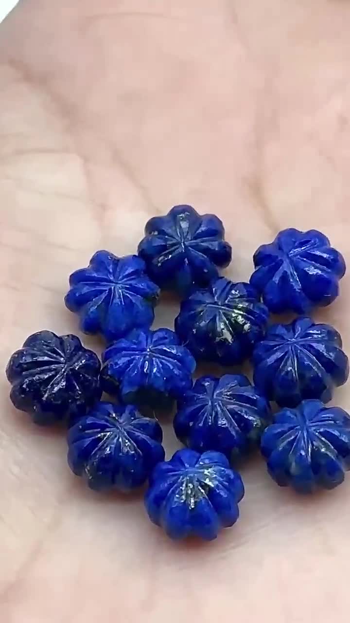AAA+ 天然ラピスラズリ メロン型ビーズ、ブルーラピス彫刻パンプキン型