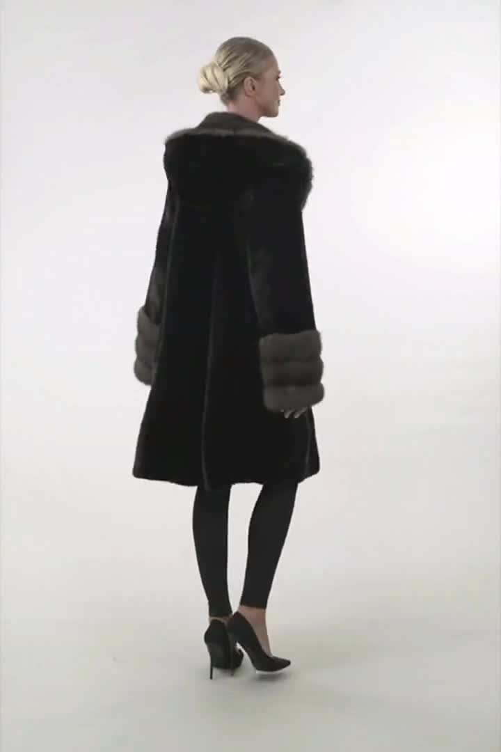 Blackglama Real Mink Fur Coat With Genuine Sable Hood and Cuffs