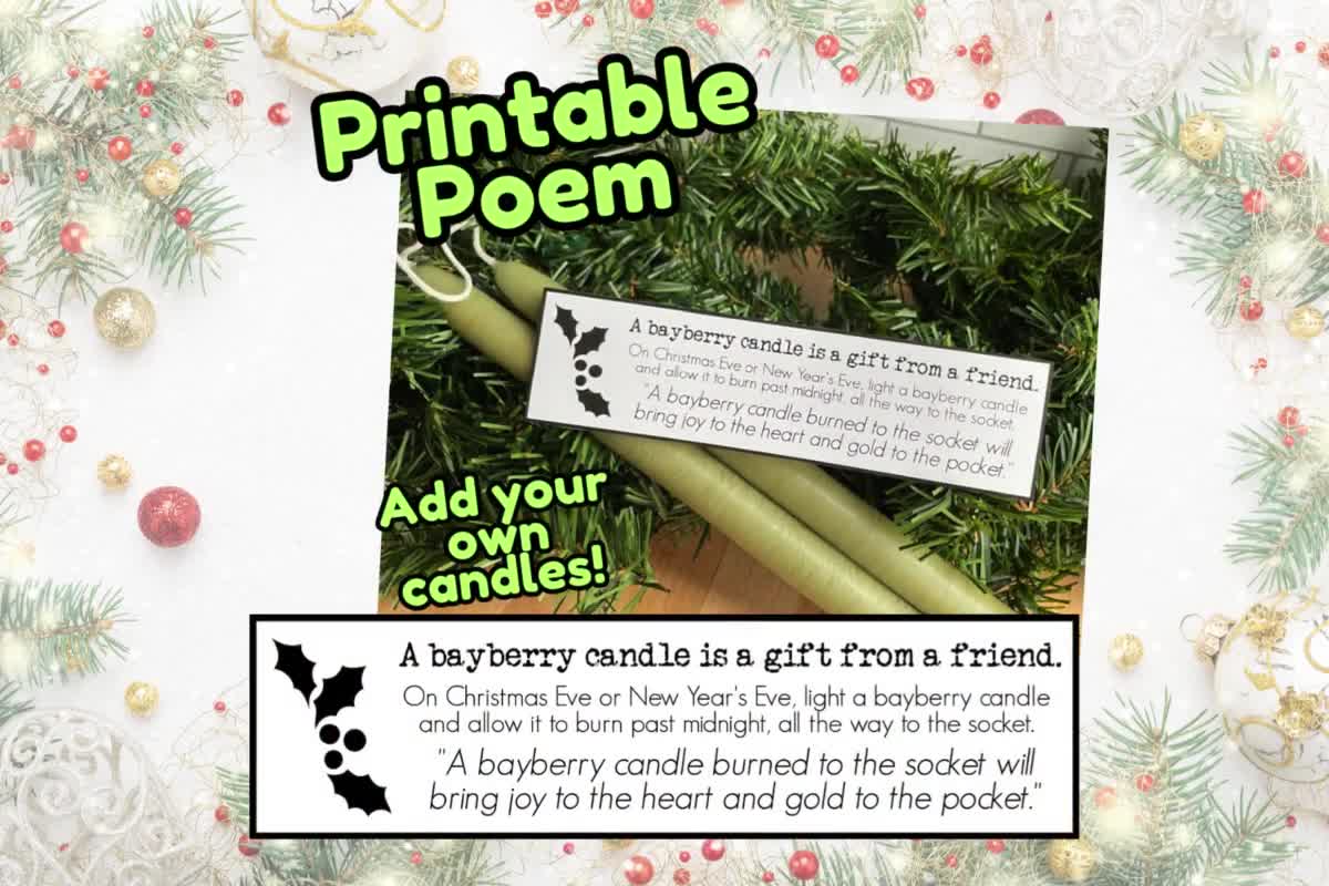 VIDEO Bayberry Christmas Tags vrssu3 printable bayberry candle poem saying | christmas tradition | new year's eve tradition | bayberry candle gift tag