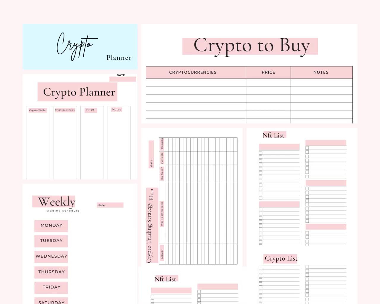 Blush Pink Crypto Planner Bundle, Printable Trading Tracker, Weekly Trading  , Crypto Tracker, Trading Strategy Plan and Journal, Crypto Plan