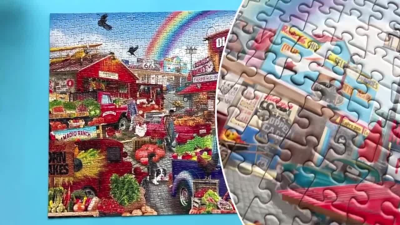 1000 Piece Jigsaw Puzzle for Adults − 3 Pack of Unique Puzzles for Kids Ages 8-10-12 and Up by Quokka − Enjoy Market, Lighthouse and Camping Designs