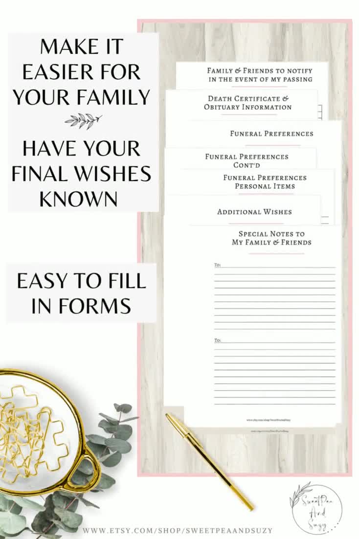 Final Wishes, Printable End of Life Planner to Fill in Your Funeral or Memorial Preferences, Arrangements, Helpful Check List Included, #105 - Etsy final-wishes-printable-end-of-life-planner-to-fill-in-your-funeral-or-memorial-preferences-arrangements-helpful-check-list-included-105-etsy