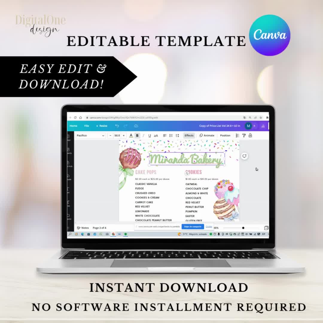 Cake Pop Price List Template, Editable Bakery Price List, Printable Bakery  Menu Template, Dessert Menu Template, Instant Download