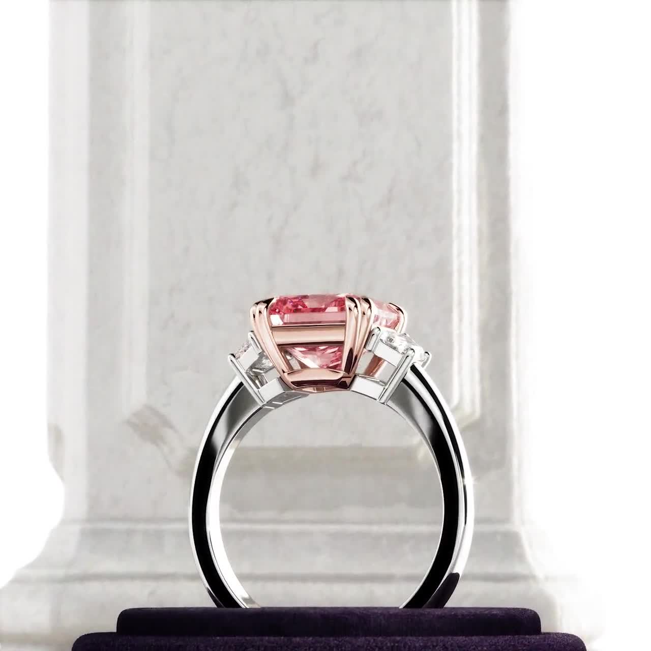 4 Carat Fancy Vivid Pink Square Radiant Lab Grown Diamond
